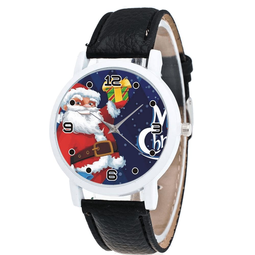 Cartoon Kerstman Met Sterrenhemel Patroon Pu Lederen Band Kid Horloge Mode Kinderen Quartz Horloge