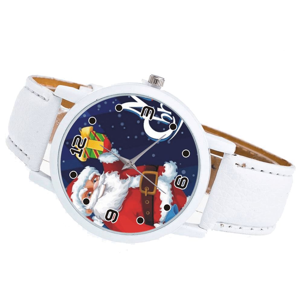 Cartoon Kerstman Met Sterrenhemel Patroon Pu Lederen Band Kid Horloge Mode Kinderen Quartz Horloge