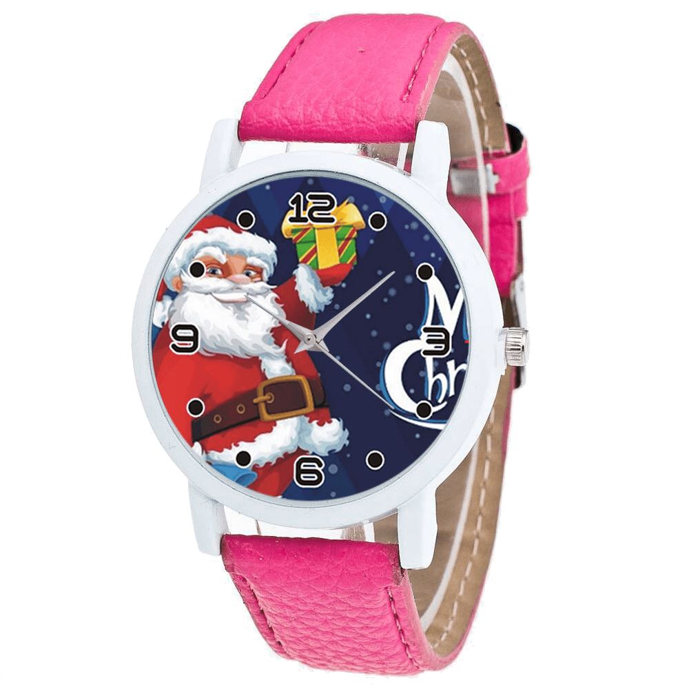 Cartoon Kerstman Met Sterrenhemel Patroon Pu Lederen Band Kid Horloge Mode Kinderen Quartz Horloge