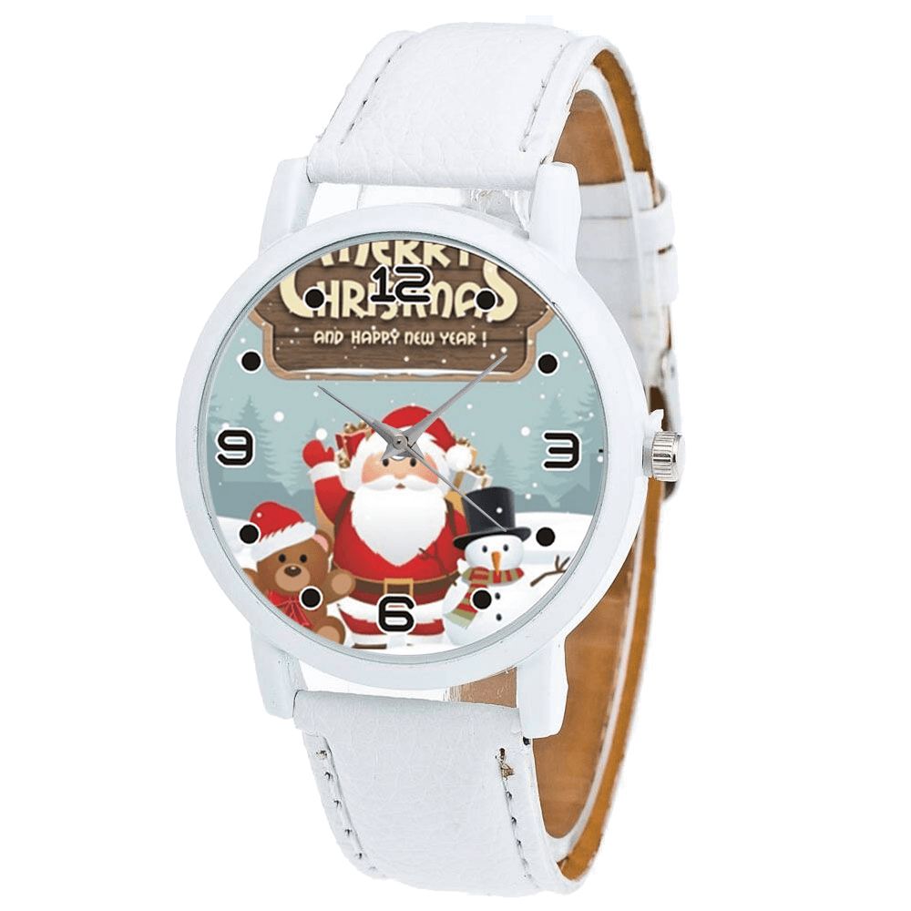 Cartoon Kerstman Met Teddybeer Sneeuw Mannen Patroon Mode Kind Quartz Horloge