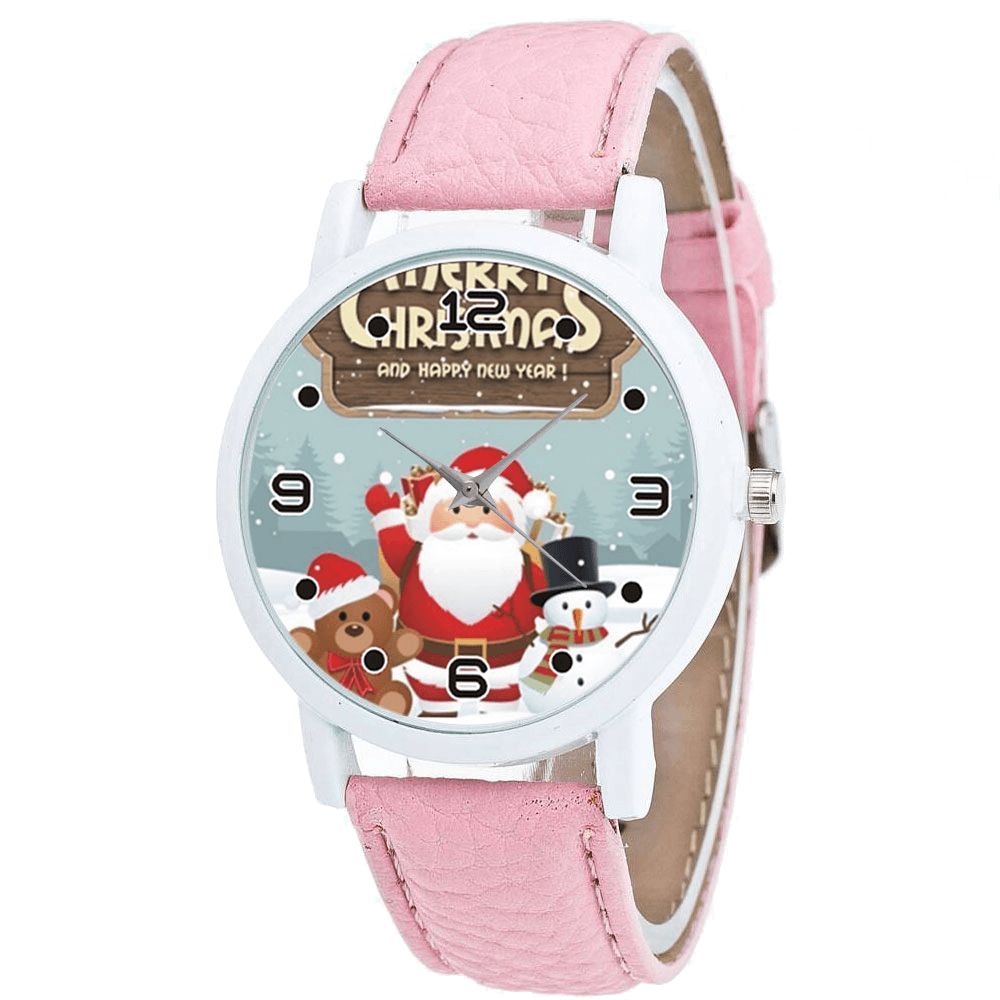 Cartoon Kerstman Met Teddybeer Sneeuw Mannen Patroon Mode Kind Quartz Horloge