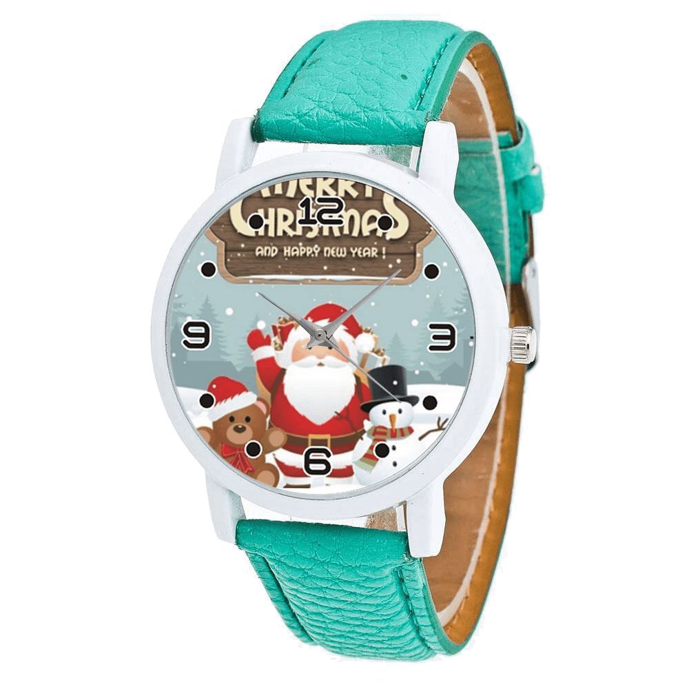 Cartoon Kerstman Met Teddybeer Sneeuw Mannen Patroon Mode Kind Quartz Horloge