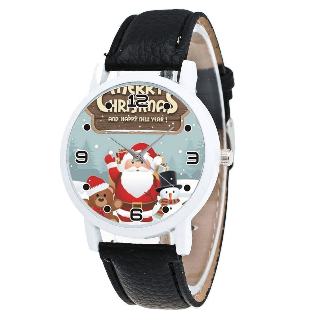 Cartoon Kerstman Met Teddybeer Sneeuw Mannen Patroon Mode Kind Quartz Horloge