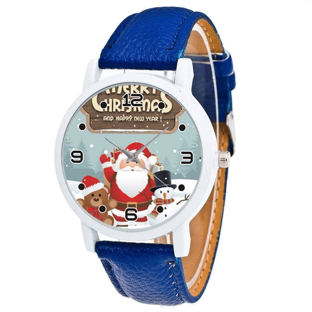 Cartoon Kerstman Met Teddybeer Sneeuw Mannen Patroon Mode Kind Quartz Horloge