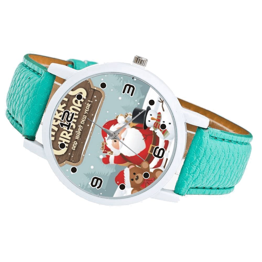 Cartoon Kerstman Met Teddybeer Sneeuw Mannen Patroon Mode Kind Quartz Horloge