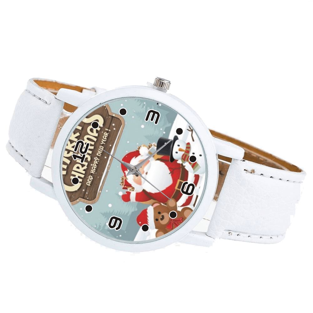 Cartoon Kerstman Met Teddybeer Sneeuw Mannen Patroon Mode Kind Quartz Horloge