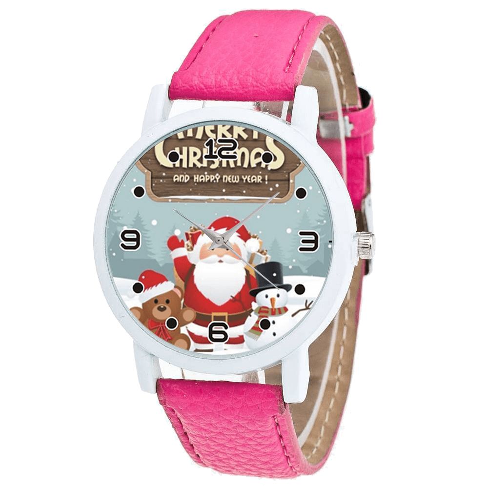 Cartoon Kerstman Met Teddybeer Sneeuw Mannen Patroon Mode Kind Quartz Horloge