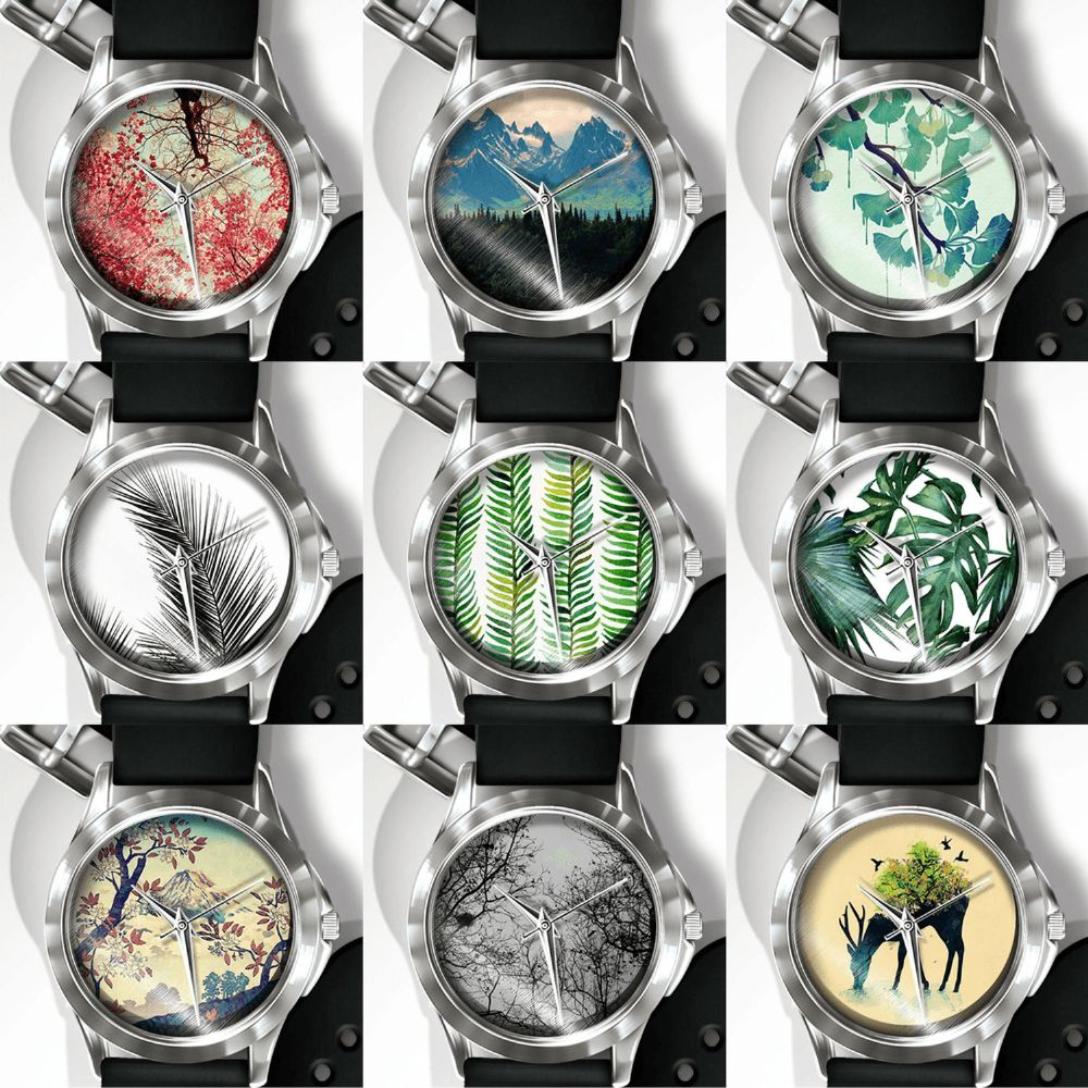 Casual Landschap Gedrukt Herenhorloge Bos Bladeren Bloemenpatroon Dames Quartz Horloge