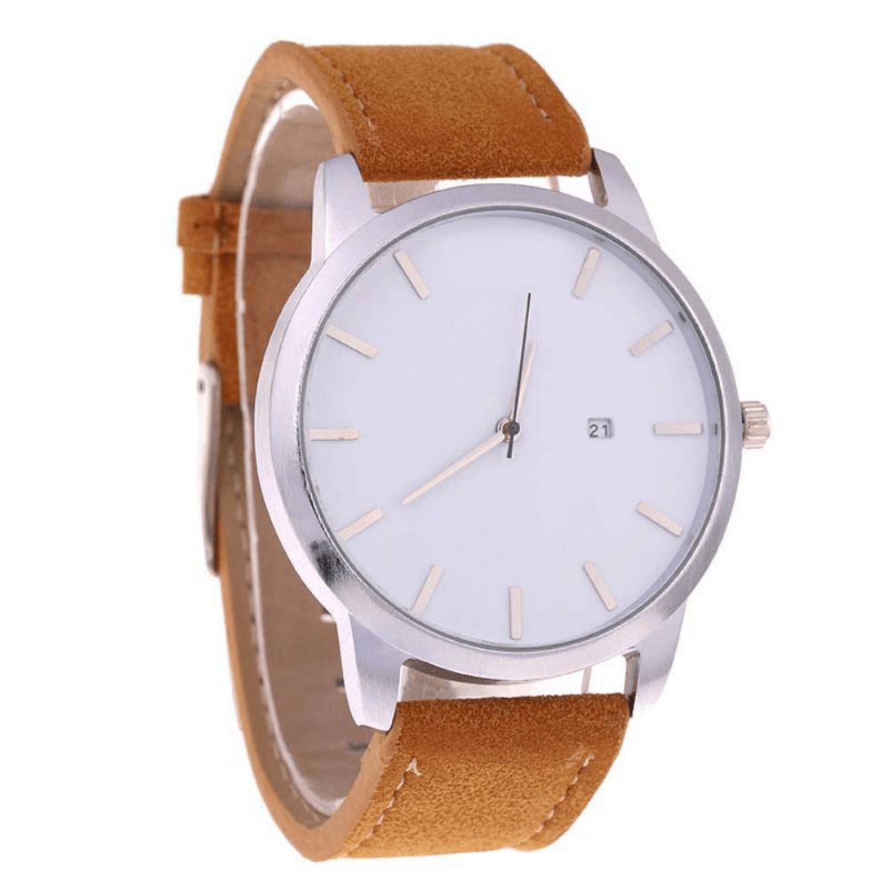 Casual Mode Grote Wijzerplaat Met Kalender Matte Pu Lederen Band Heren Polshorloge Quartz Horloge