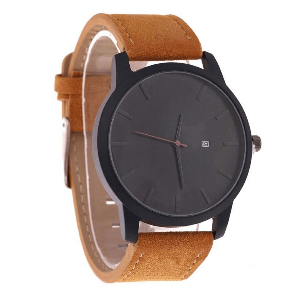 Casual Mode Grote Wijzerplaat Met Kalender Matte Pu Lederen Band Heren Polshorloge Quartz Horloge