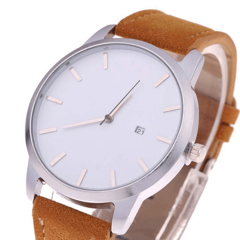 Casual Mode Grote Wijzerplaat Met Kalender Matte Pu Lederen Band Heren Polshorloge Quartz Horloge