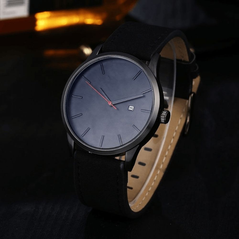 Casual Mode Grote Wijzerplaat Met Kalender Matte Pu Lederen Band Heren Polshorloge Quartz Horloge