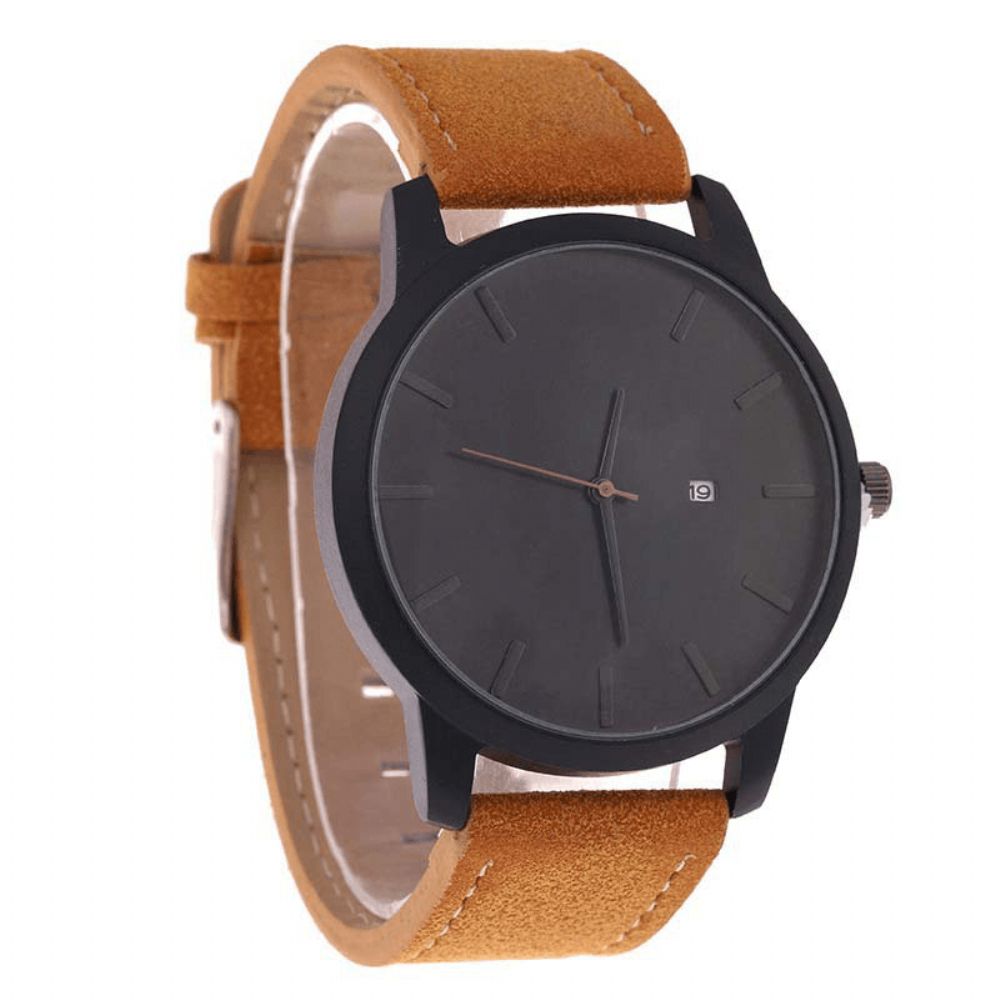 Casual Mode Grote Wijzerplaat Met Kalender Matte Pu Lederen Band Heren Polshorloge Quartz Horloge