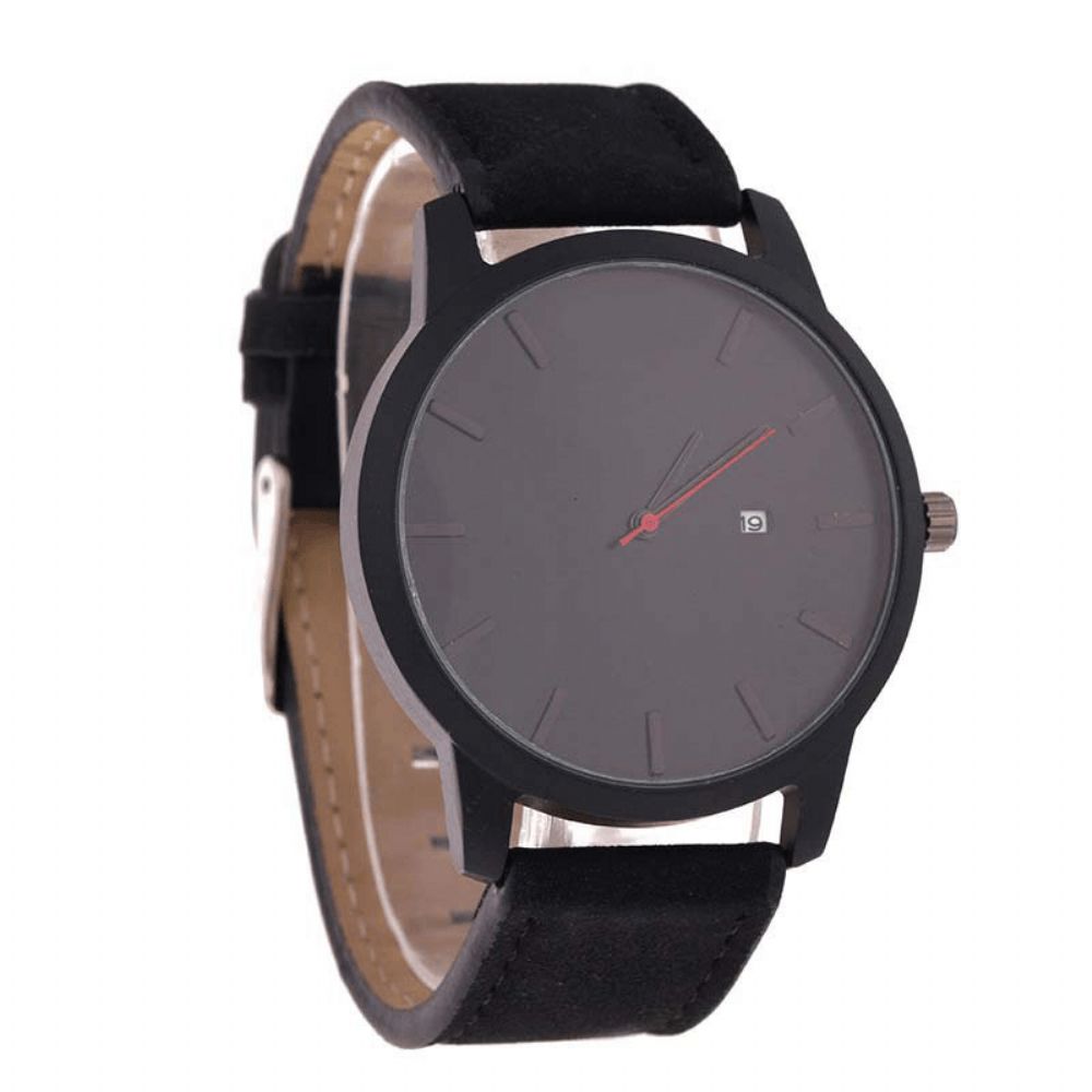 Casual Mode Grote Wijzerplaat Met Kalender Matte Pu Lederen Band Heren Polshorloge Quartz Horloge