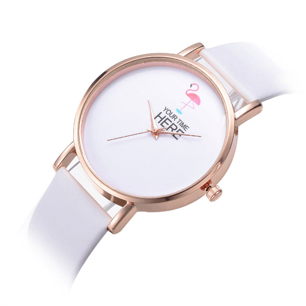 Casual Stijl Dames Polshorloge Rose Gold Case Lederen Band Quartz Horloge