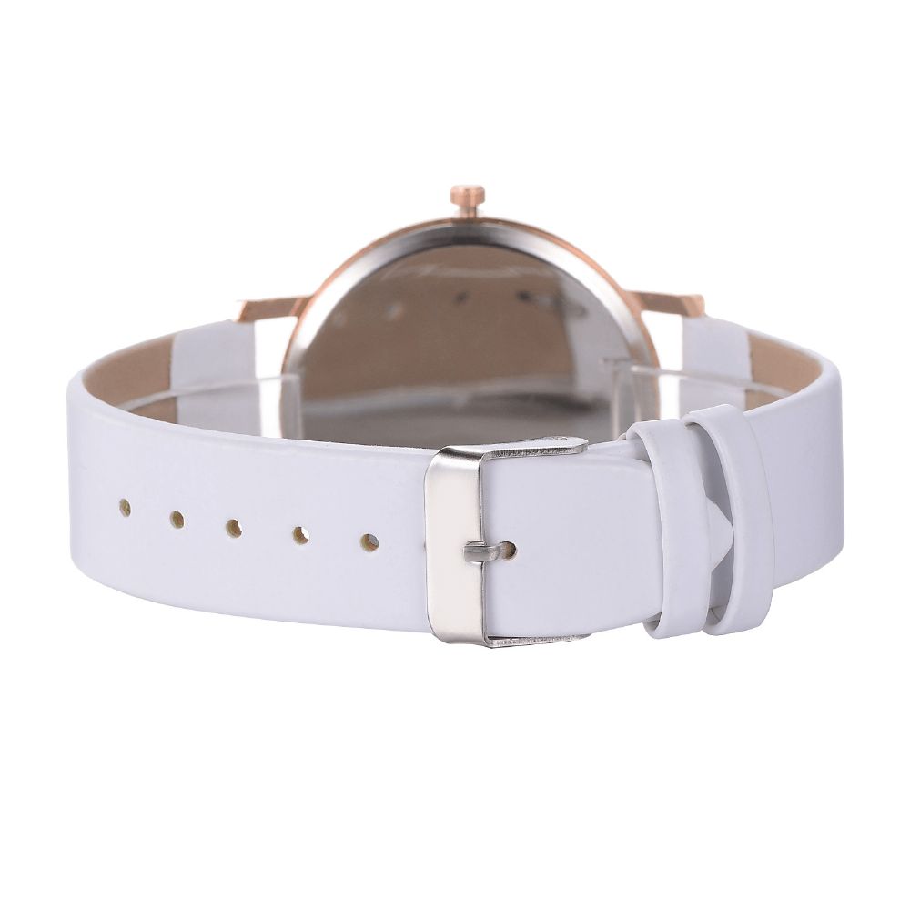 Casual Stijl Dames Polshorloge Rose Gold Case Lederen Band Quartz Horloge