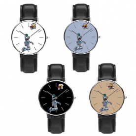 Casual Stijl Herenhorloge Cartoon Astronaut & Earth Print Pu Lederen Band Klok Quartz Horloges