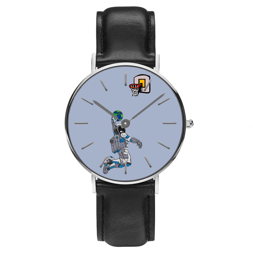 Casual Stijl Herenhorloge Cartoon Astronaut & Earth Print Pu Lederen Band Klok Quartz Horloges