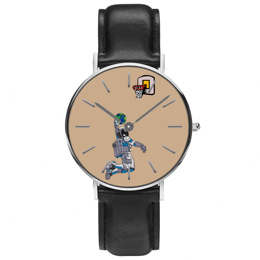 Casual Stijl Herenhorloge Cartoon Astronaut & Earth Print Pu Lederen Band Klok Quartz Horloges