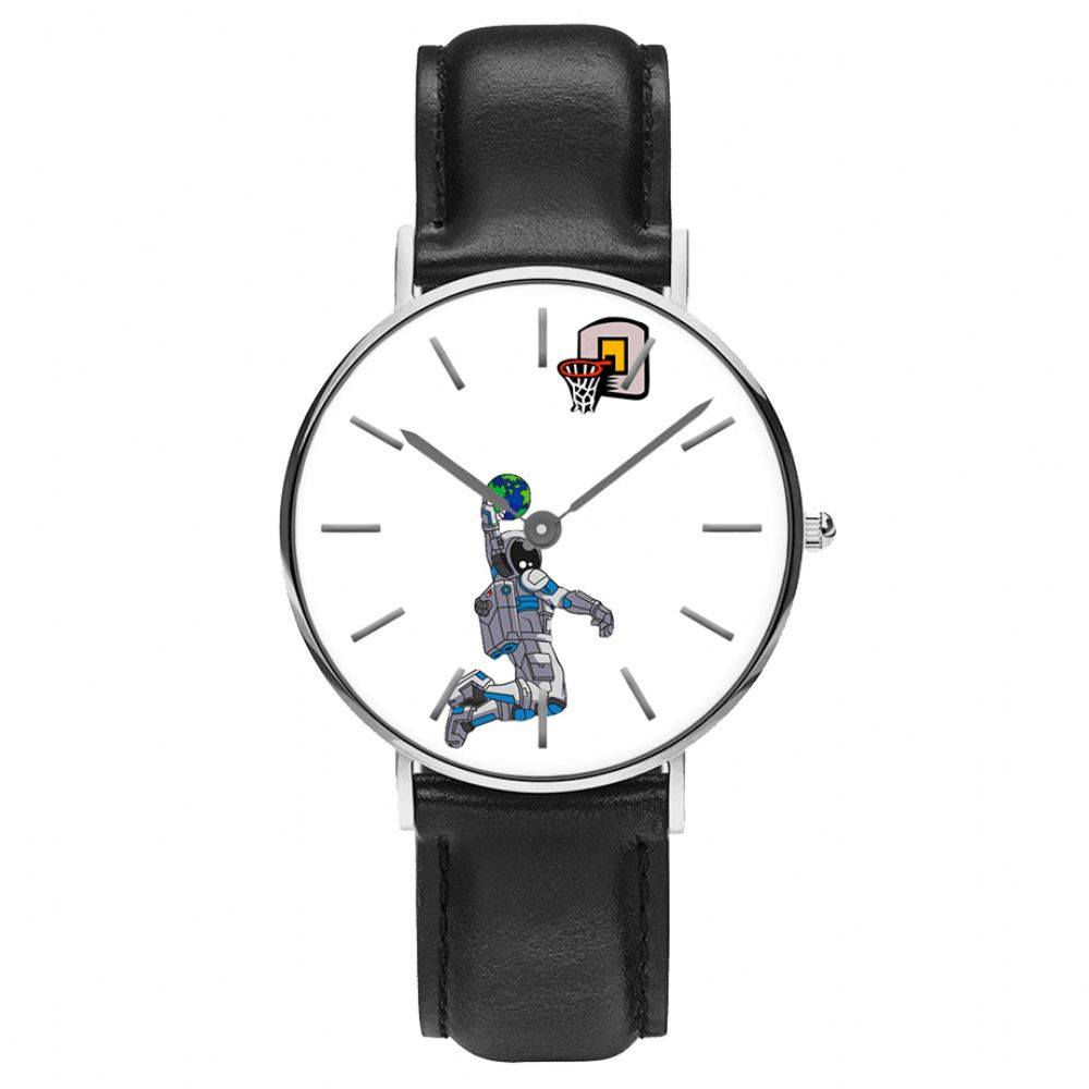 Casual Stijl Herenhorloge Cartoon Astronaut & Earth Print Pu Lederen Band Klok Quartz Horloges