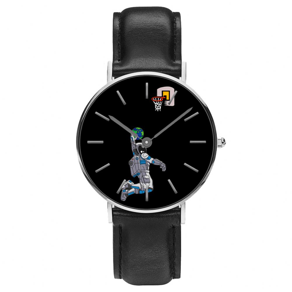 Casual Stijl Herenhorloge Cartoon Astronaut & Earth Print Pu Lederen Band Klok Quartz Horloges