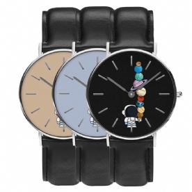 Casual Stijl Herenhorloge Cartoon Astronaut Star Ice-Cream Print Pu Lederen Band Klok Quartz Horloges