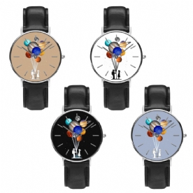 Casual Stijl Mannen Horloge Cartoon Astronaut Kleurrijke Planeet Print Pu Lederen Band Klok Quartz Horloges