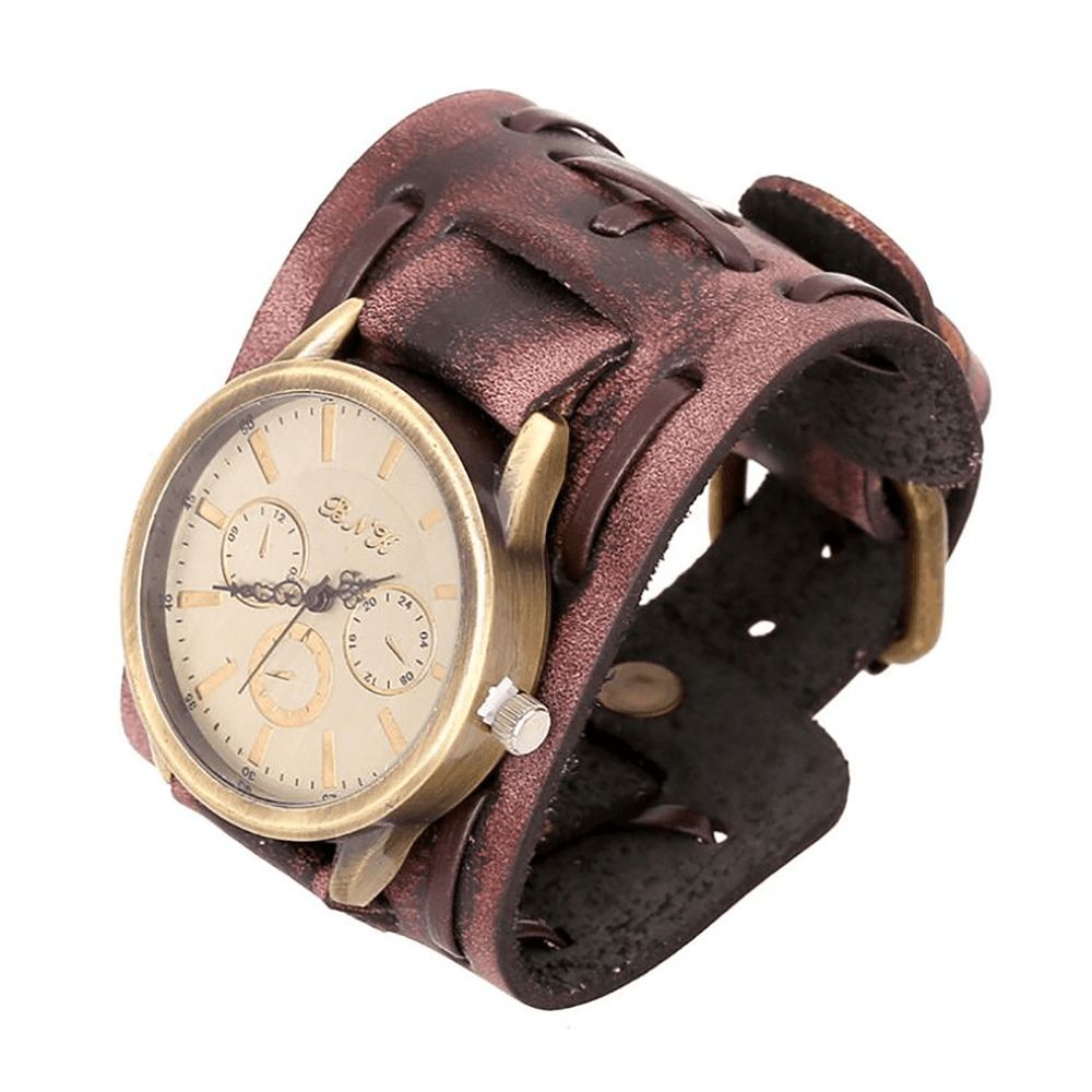 Casual Vintage Meerlagige Koeienhuid Lederen Band Unisex Quartz Horloge Armband