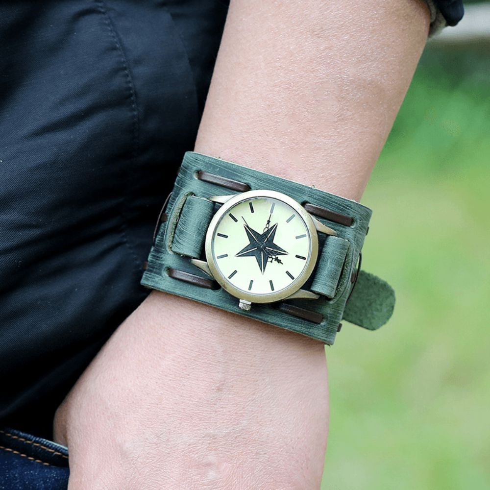 Casual Vintage Meerlagige Koeienhuid Lederen Band Unisex Quartz Horloge Armband