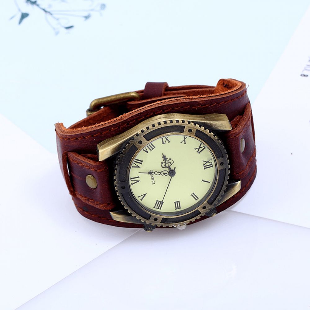 Casual Vintage Meerlagige Koeienhuid Lederen Band Unisex Quartz Horloge Armband