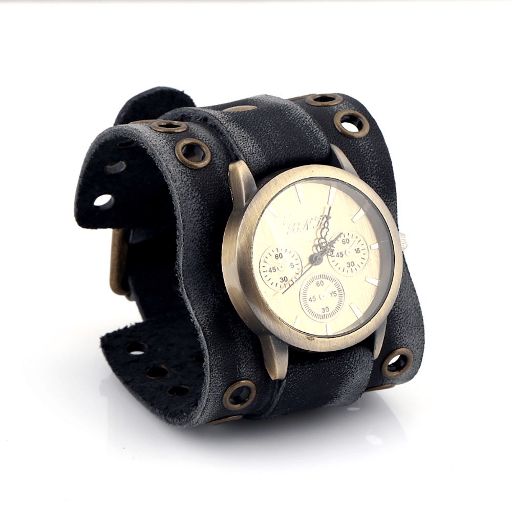 Casual Vintage Meerlagige Koeienhuid Lederen Band Unisex Quartz Horloge Armband