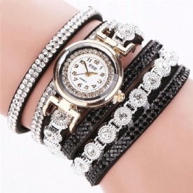 CCq Mode Luxe Strass Pu Lederen Band Dames Quartz Armband Horloge