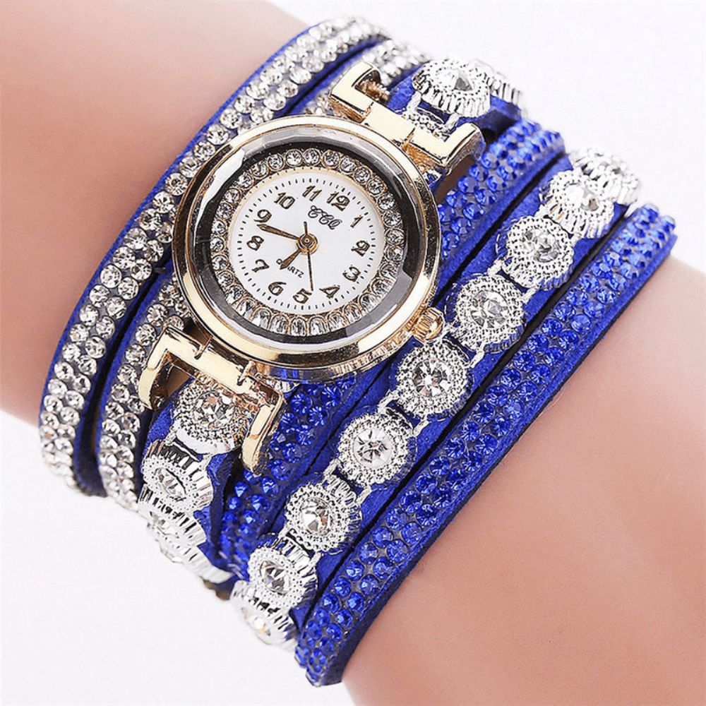 CCq Mode Luxe Strass Pu Lederen Band Dames Quartz Armband Horloge