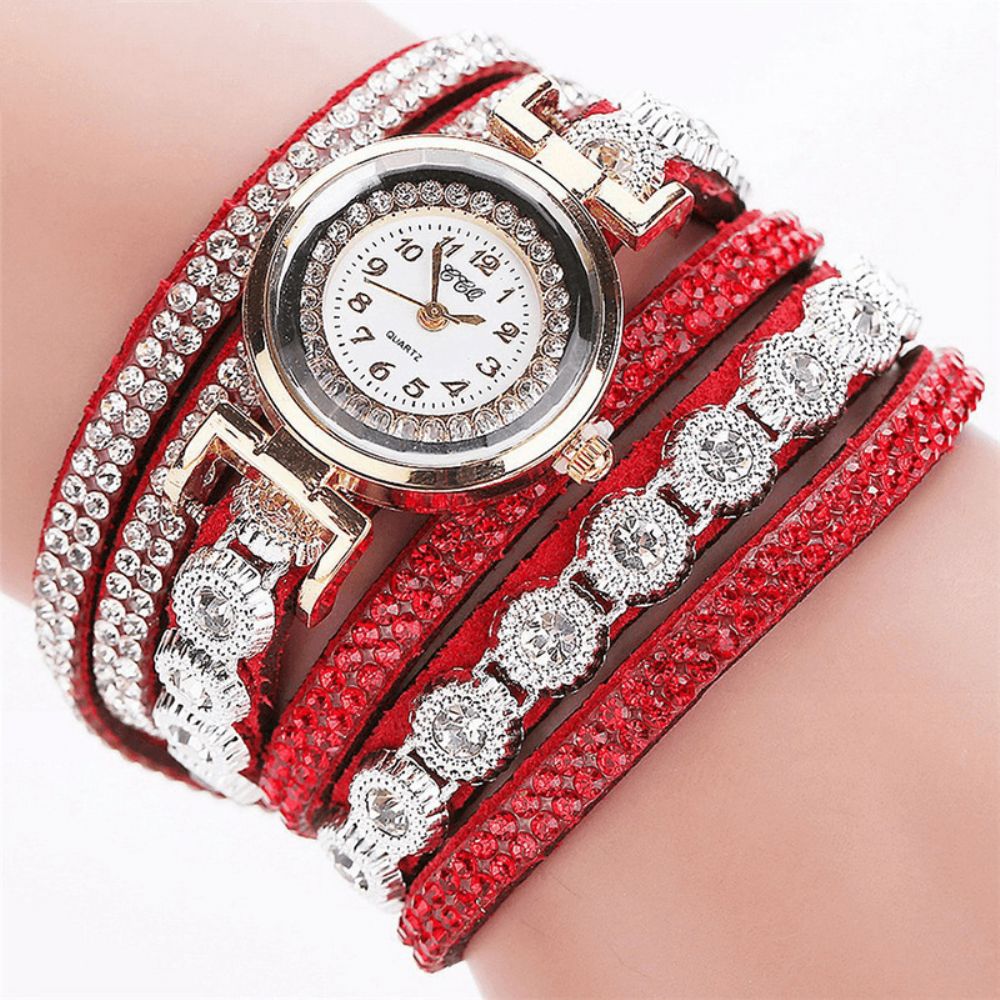 CCq Mode Luxe Strass Pu Lederen Band Dames Quartz Armband Horloge