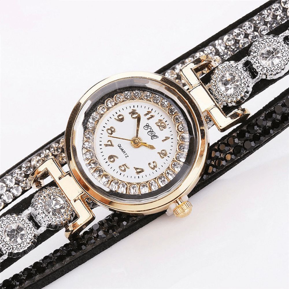 CCq Mode Luxe Strass Pu Lederen Band Dames Quartz Armband Horloge