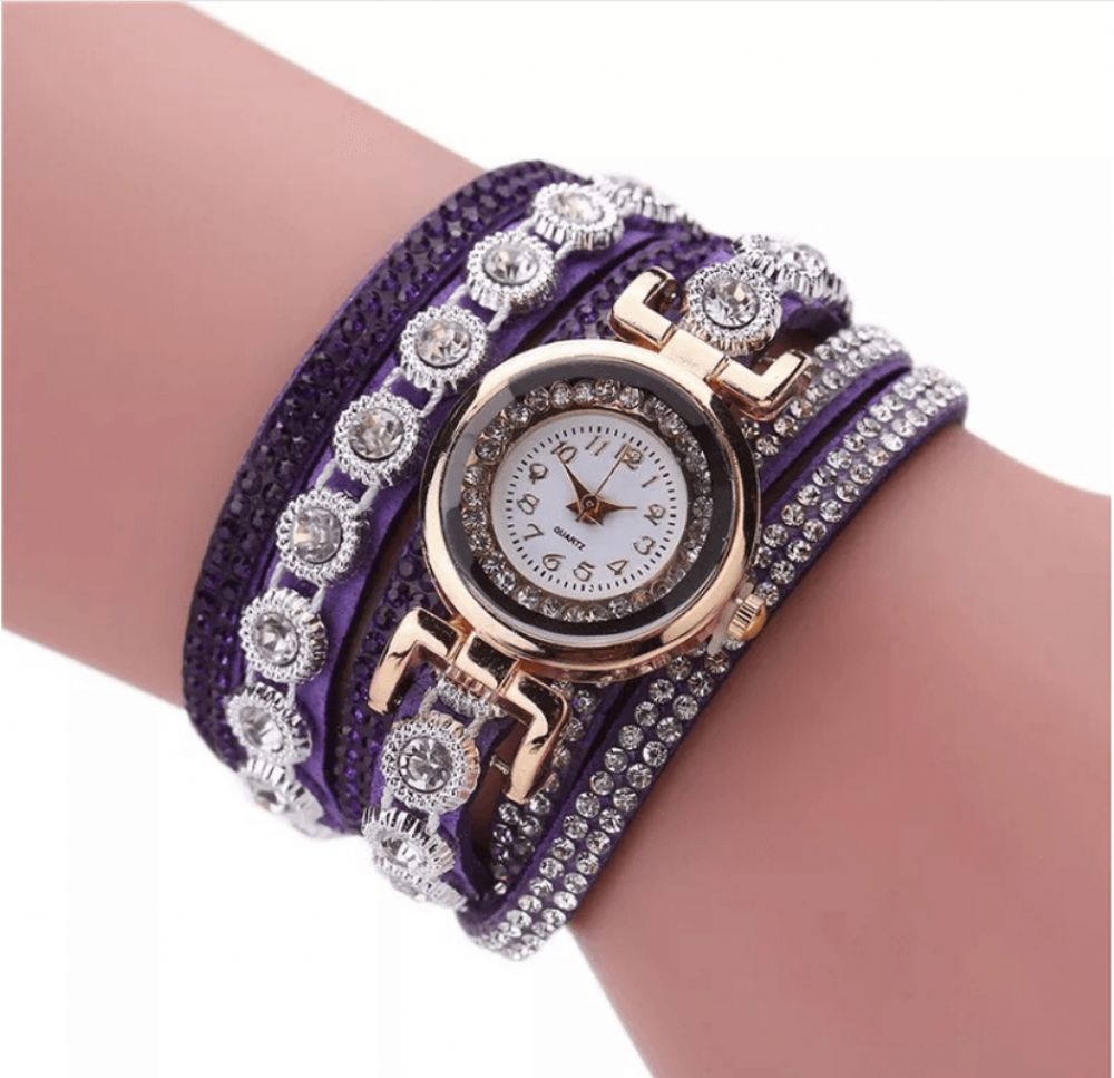 CCq Mode Luxe Strass Pu Lederen Band Dames Quartz Armband Horloge