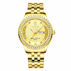 Chenxi 8215 Casual Stijl Heren Polshorloge Gouden Kast Volledig Stalen Band Quartz Horloge