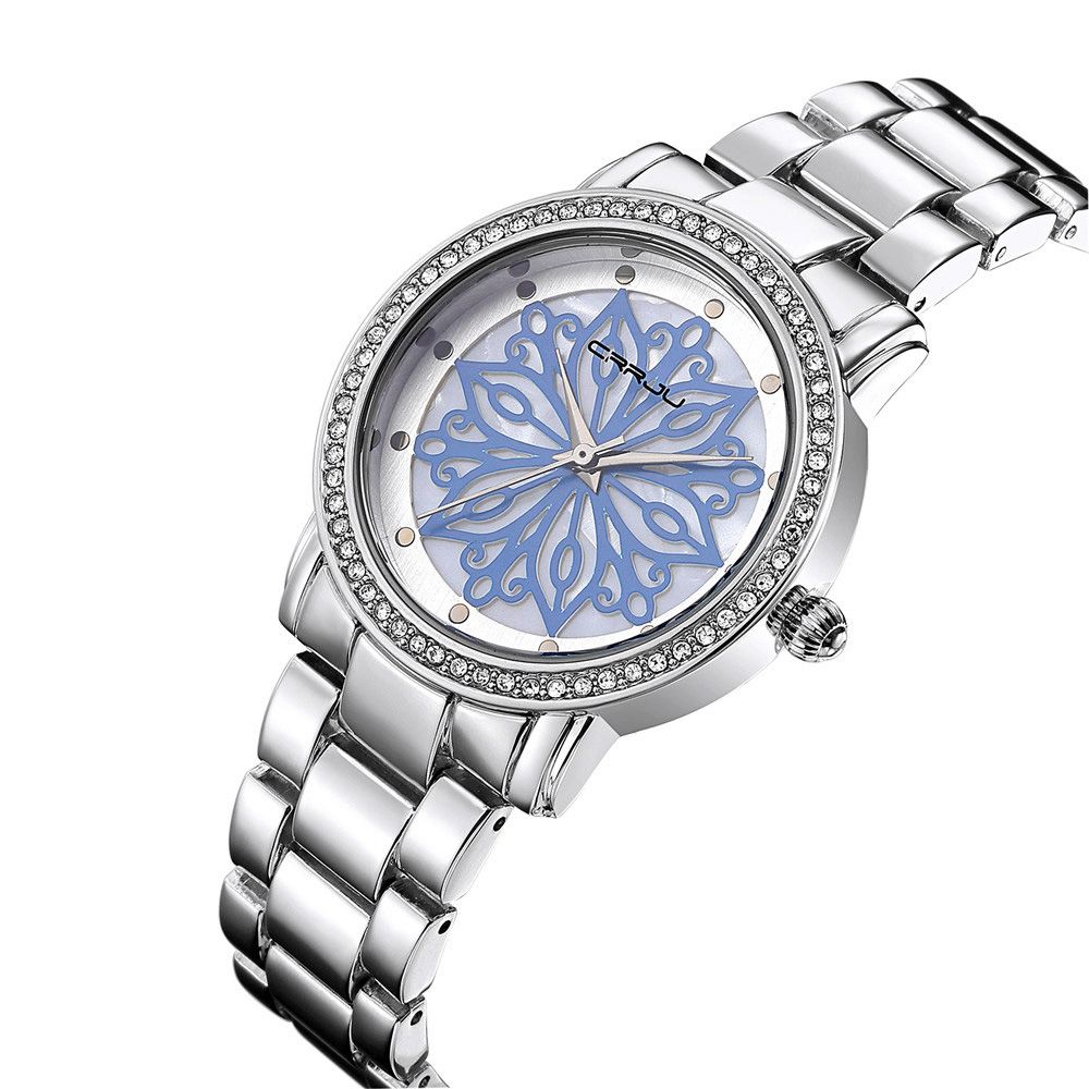 Crrju 2109 Diamanten Wijzerplaat Dames Polshorloge Roestvrij Staal Quartz Horloges