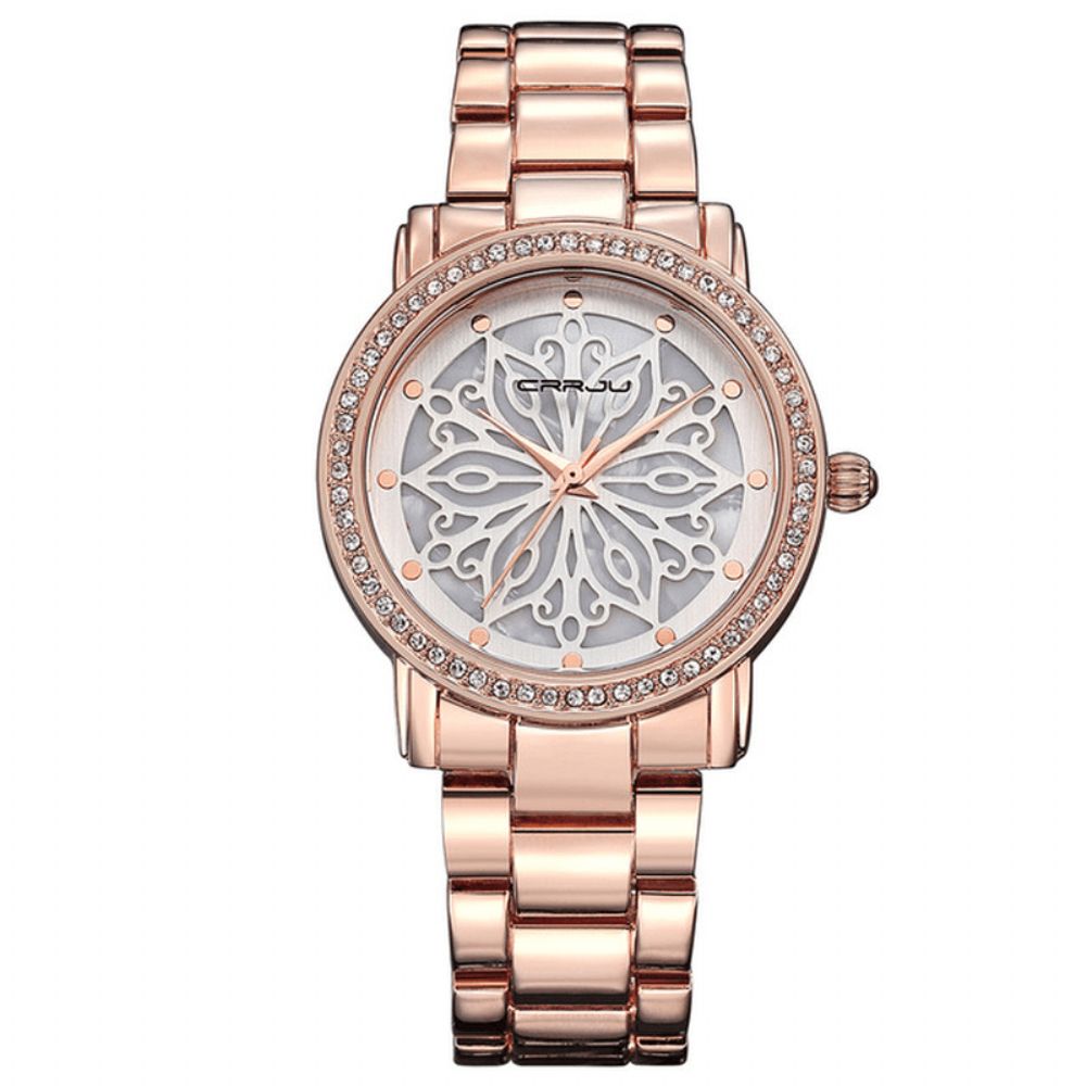 Crrju 2109 Diamanten Wijzerplaat Dames Polshorloge Roestvrij Staal Quartz Horloges