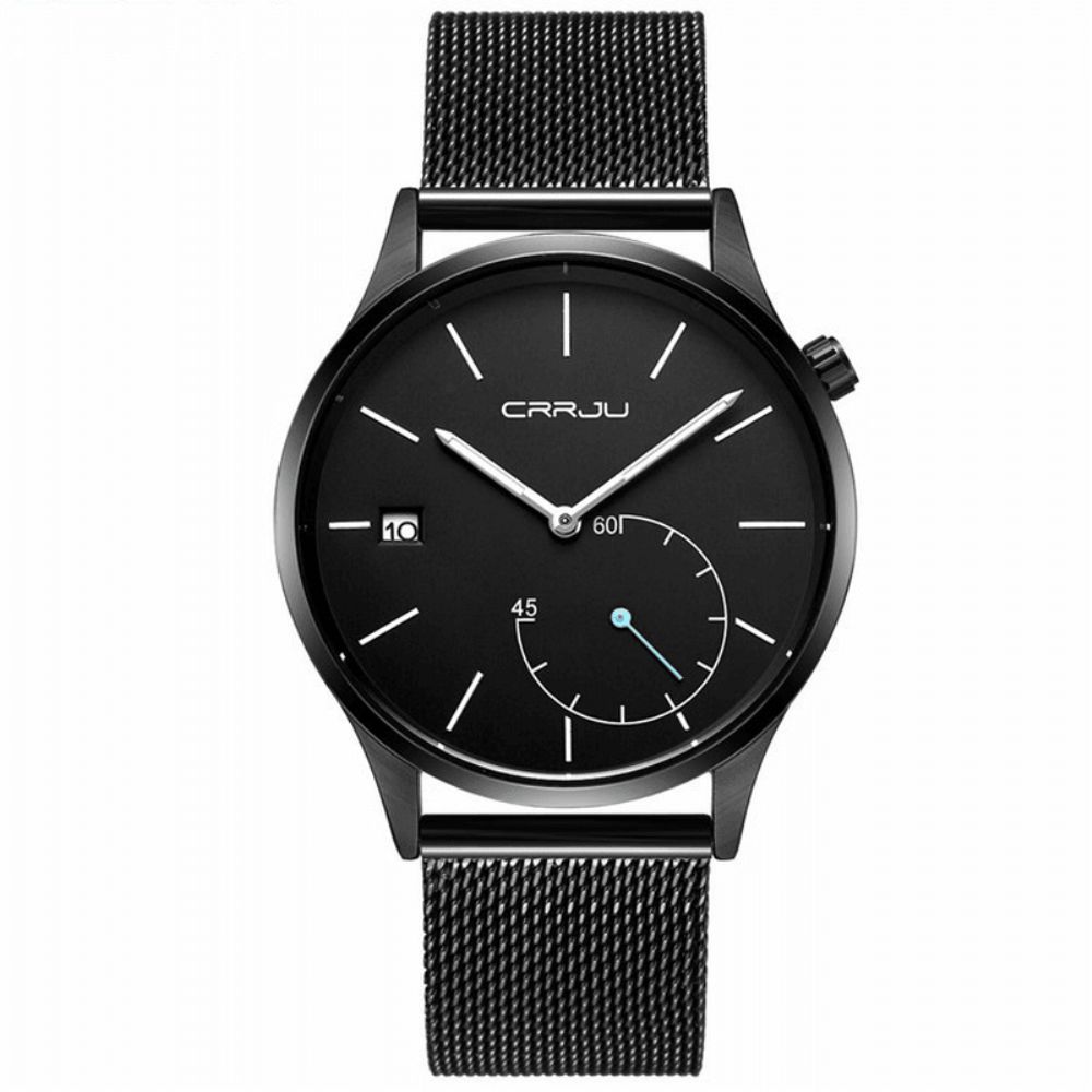 Crrju 2129 Casual Kalender Lederen Band Werkende Wijzerplaten Heren Polshorloge Quartz Horloge