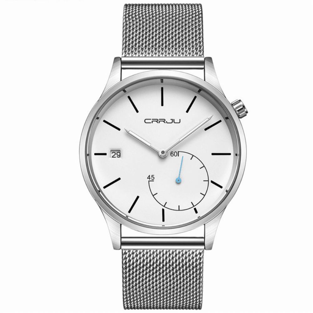 Crrju 2129 Casual Kalender Lederen Band Werkende Wijzerplaten Heren Polshorloge Quartz Horloge