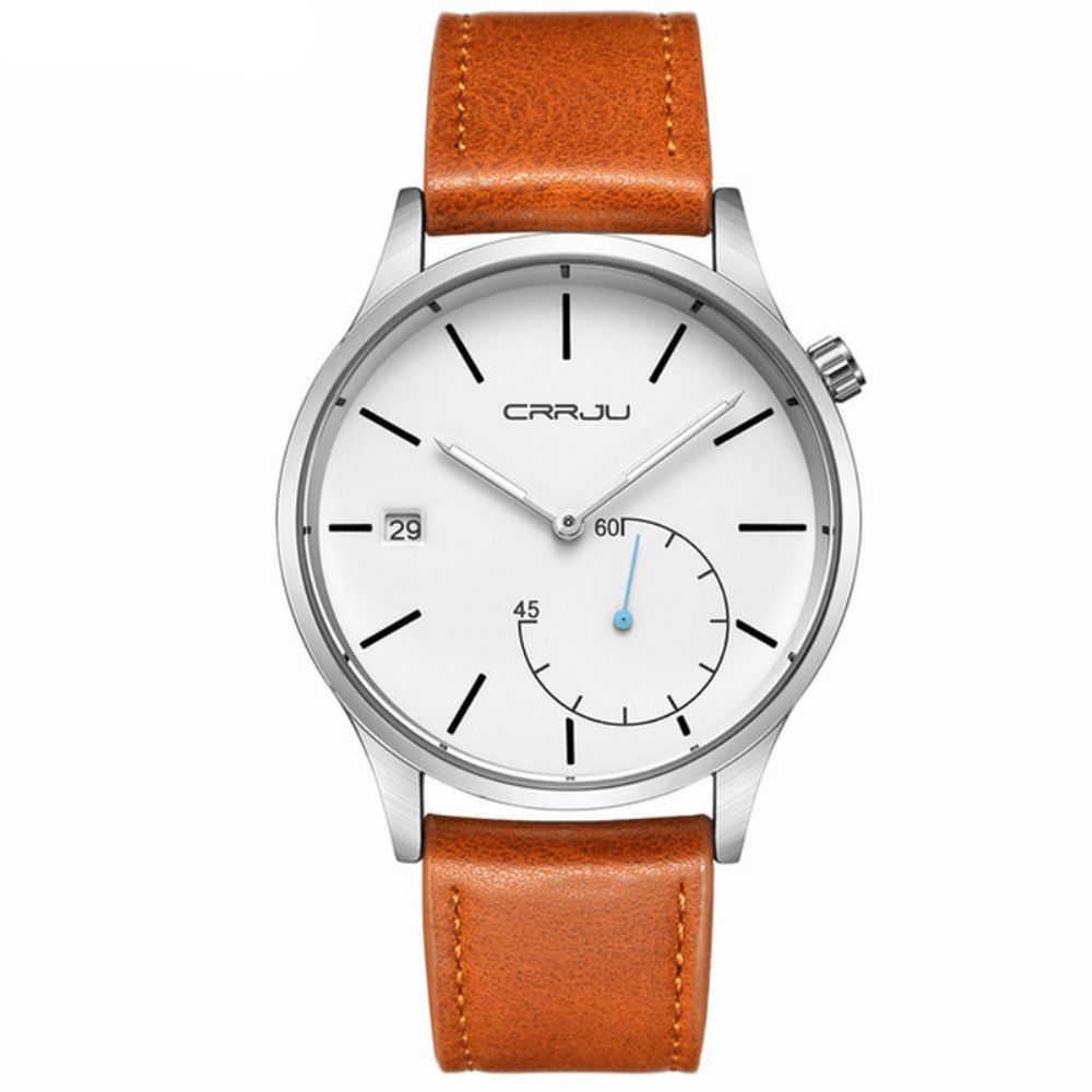 Crrju 2129 Casual Stijl Kalender Heren Polshorloge Lederen Band Werken-Wijzerplaten Quartz Horloges