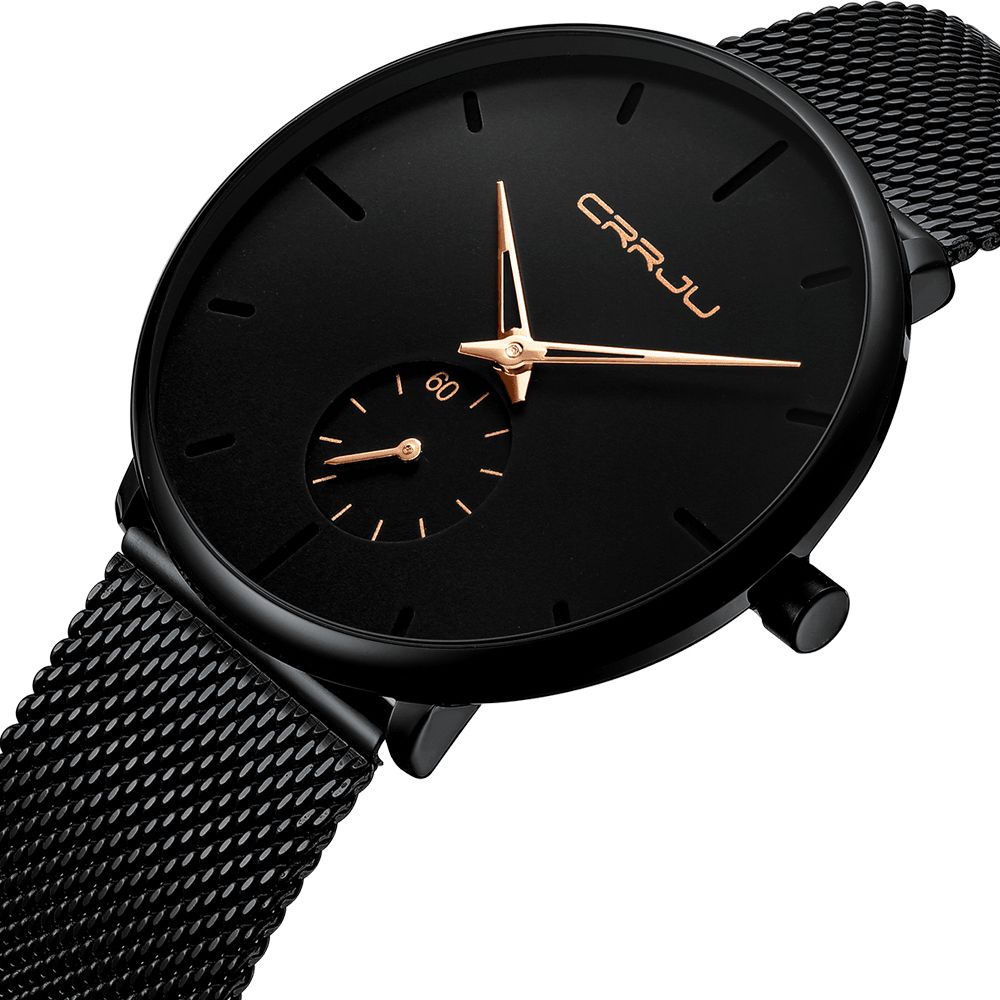 Crrju 2150 Eenvoudige Wijzerplaat Heldere Naald Heren Mode Quartz Horloge