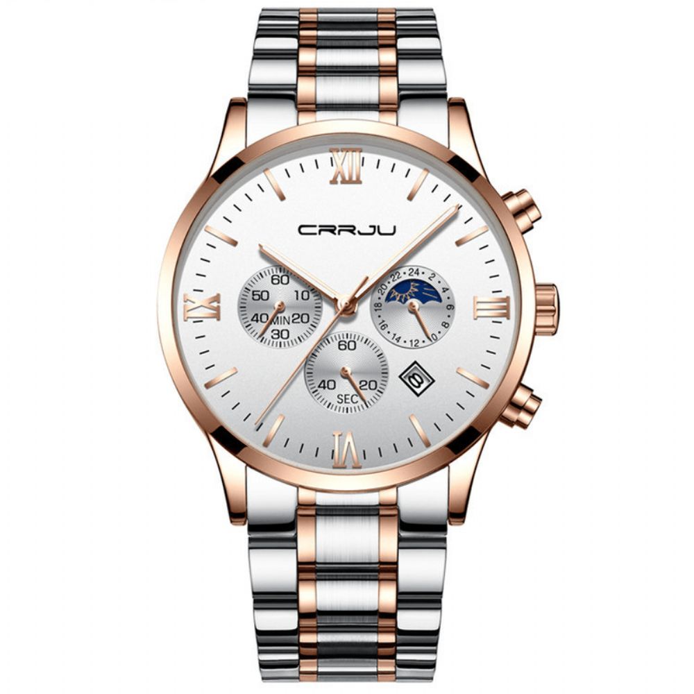 Crrju 2159 Creative Sun Moon Heren Zakelijke Stijl Chrono 316L Roestvrijstalen Band Quartz Horloge