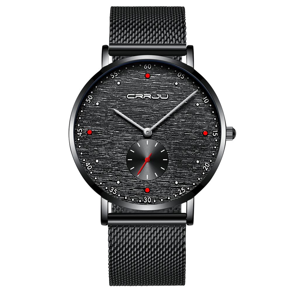 Crrju 2163 Mode Red Dot Design Volledig Stalen Onafhankelijke Tweede Wijzerplaat Heren Quartz Horloge