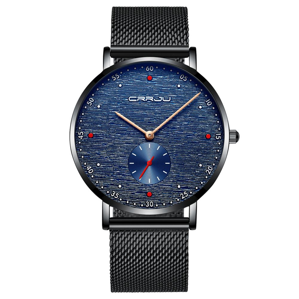 Crrju 2163 Mode Red Dot Design Volledig Stalen Onafhankelijke Tweede Wijzerplaat Heren Quartz Horloge