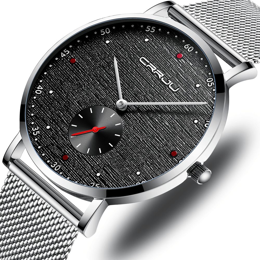 Crrju 2163 Mode Red Dot Design Volledig Stalen Onafhankelijke Tweede Wijzerplaat Heren Quartz Horloge