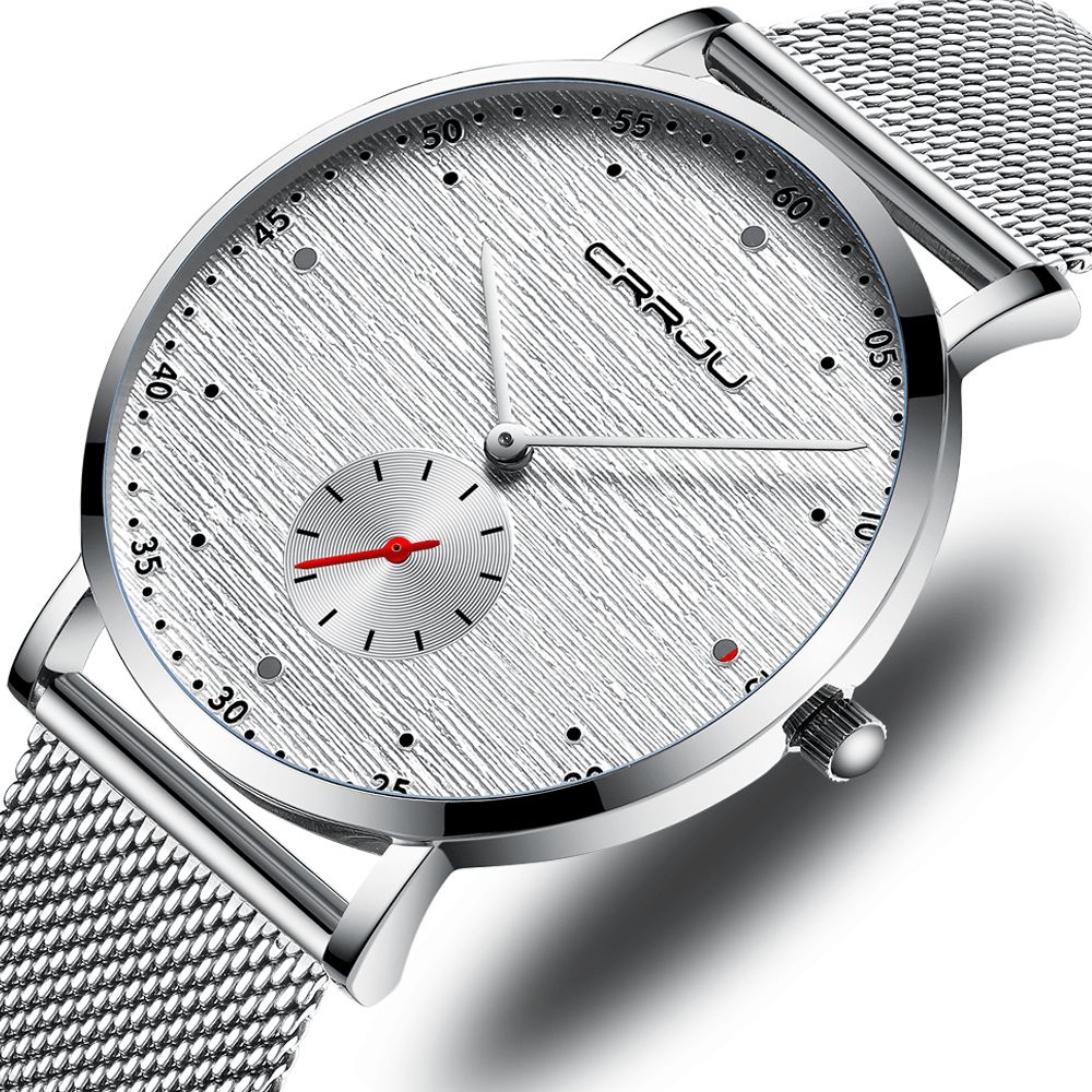 Crrju 2163 Mode Red Dot Design Volledig Stalen Onafhankelijke Tweede Wijzerplaat Heren Quartz Horloge