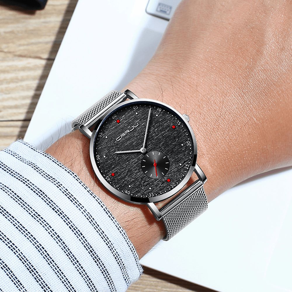 Crrju 2163 Mode Red Dot Design Volledig Stalen Onafhankelijke Tweede Wijzerplaat Heren Quartz Horloge