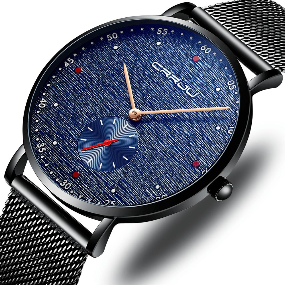 Crrju 2163 Mode Red Dot Design Volledig Stalen Onafhankelijke Tweede Wijzerplaat Heren Quartz Horloge